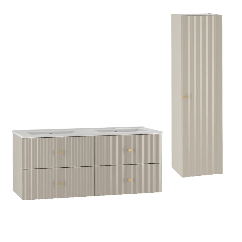 Ensemble meuble double vasque encastrée 120cm et colonne Izae Cachemire