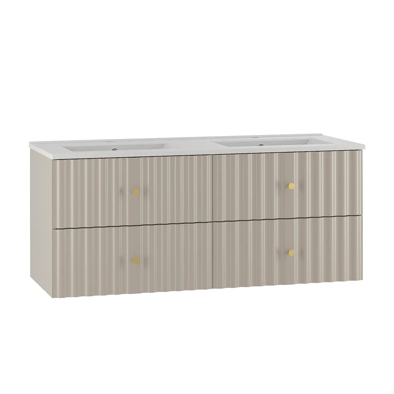 Ensemble meuble double vasque encastrée 120cm et colonne Izae Cachemire