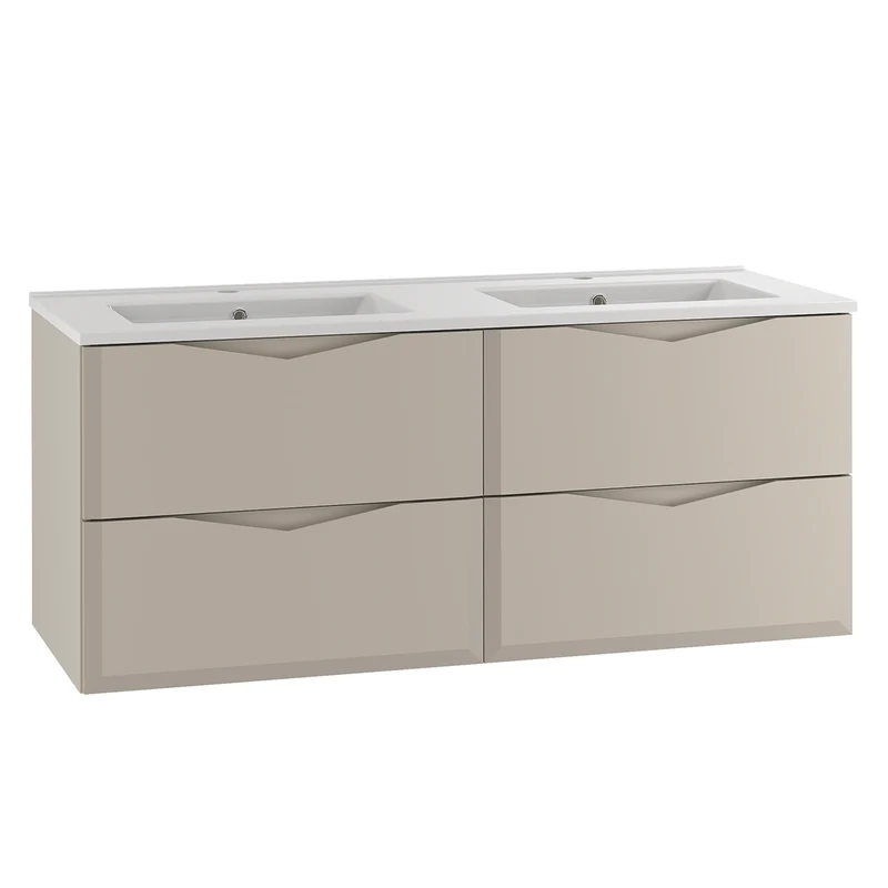 Ensemble meuble double vasque encastrée 120cm et colonne Ellie Cachemire
