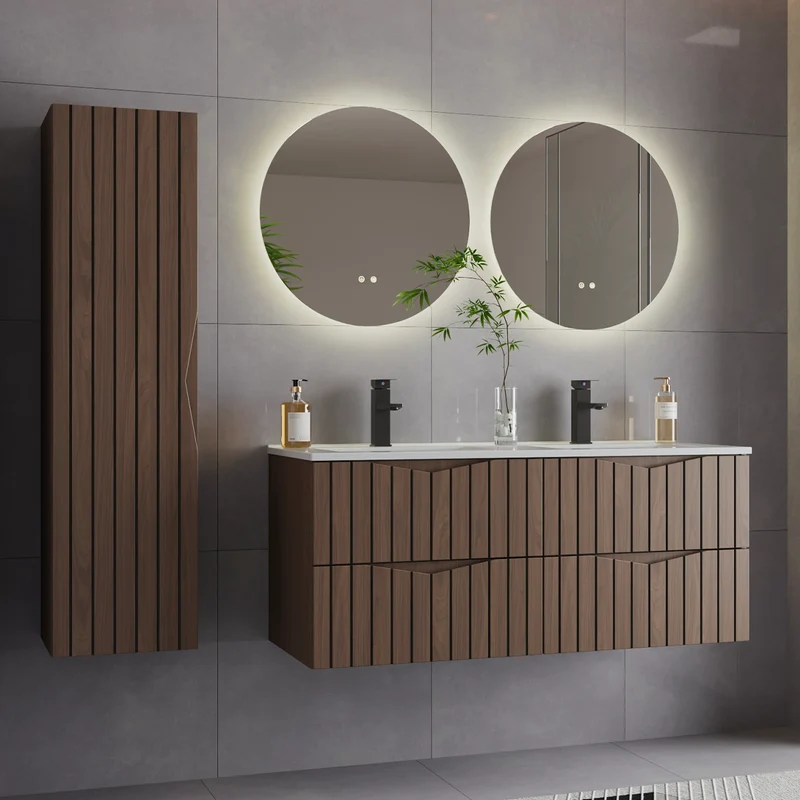 Ensemble meuble double vasque encastrée 120cm et colonne Siena bois et noir