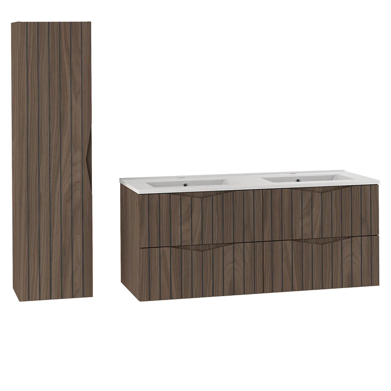 Ensemble meuble double vasque encastrée 120cm et colonne Siena bois et noir