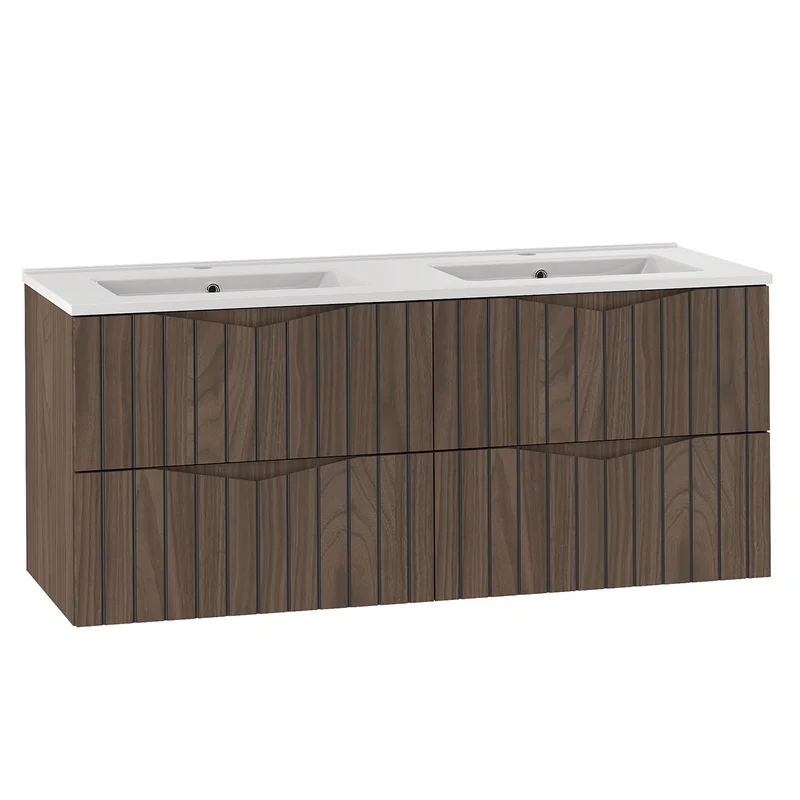 Ensemble meuble double vasque encastrée 120cm et colonne Siena bois et noir