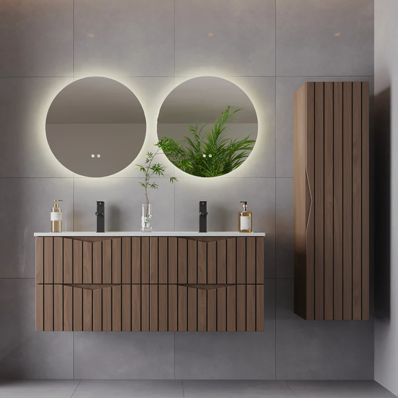 Ensemble meuble double vasque encastrée 120cm et colonne Siena bois et noir