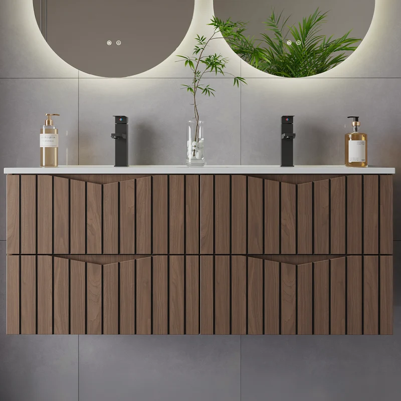 Meuble double vasque encastrée 120cm Siena bois et noir