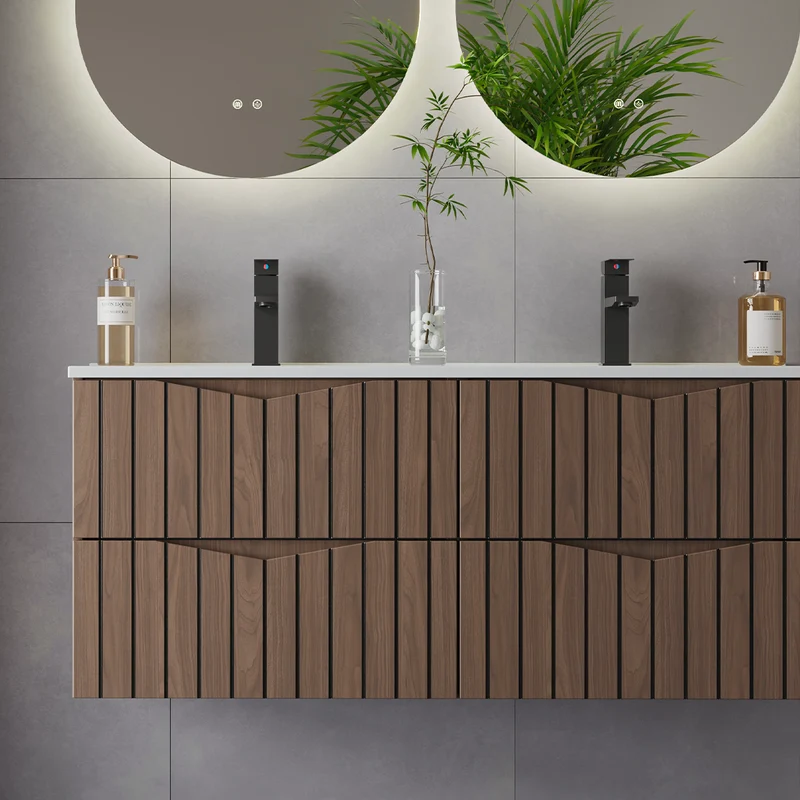 Meuble double vasque encastrée 120cm Siena bois et noir