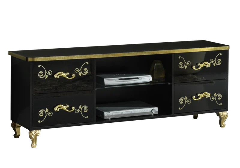 Ensemble meuble TV baroque noir doré - ROSA