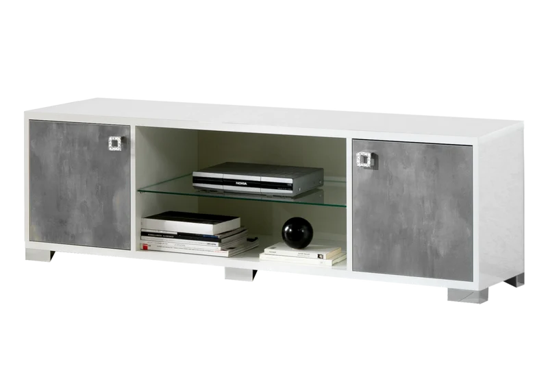 Ensemble mur TV laqué effet béton gris - SARAH