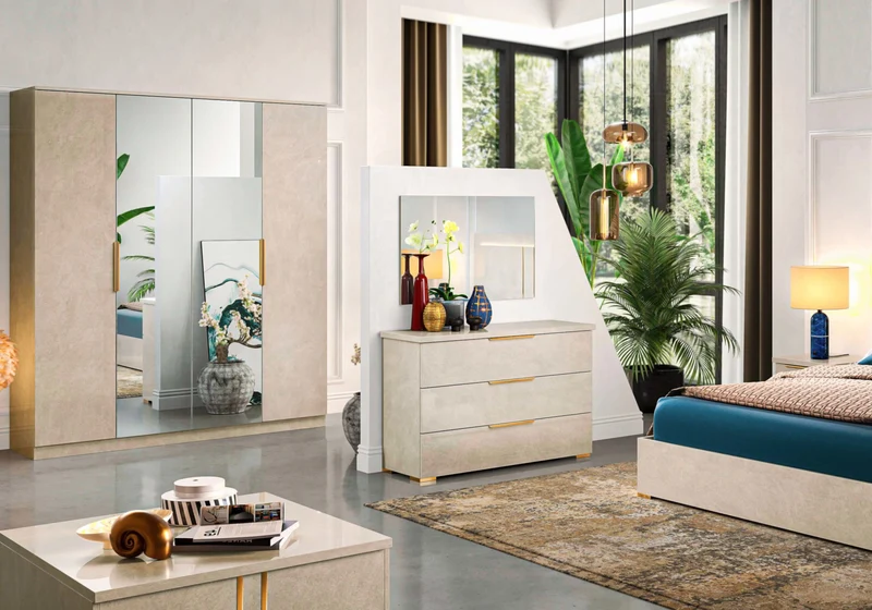 Chambre complète design marbre beige – LUNA