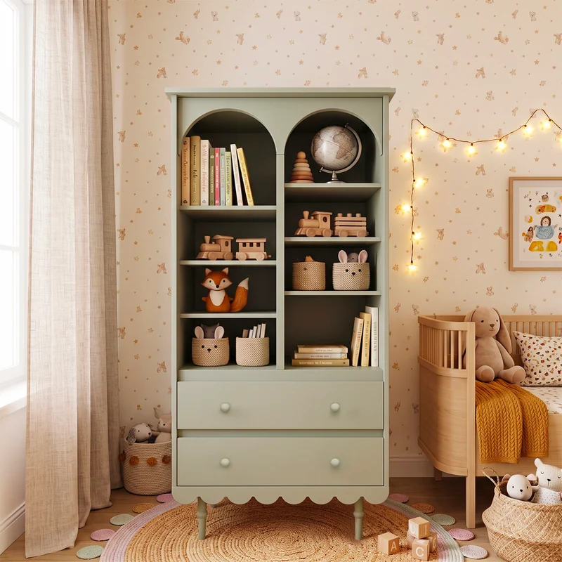 Bibliothèque 2 tiroirs Wood Luck Babushka Olive