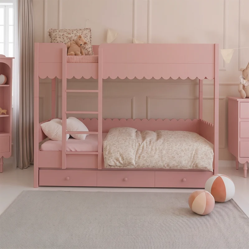Lit superposé 90x200 sommiers et tiroir inclus Wood Luck Babushka Rose