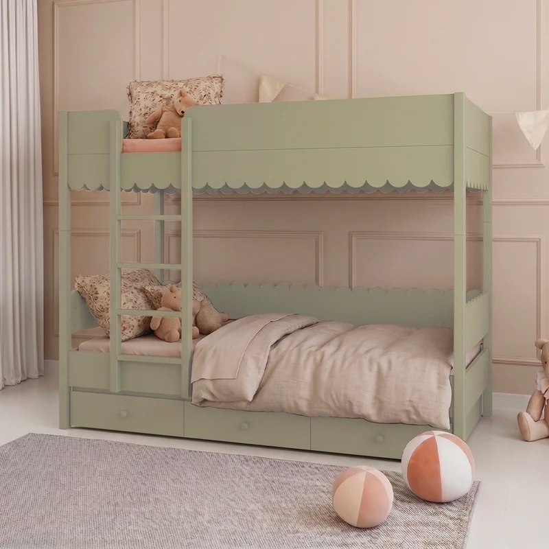 Lit superposé 90x200 sommiers et tiroir inclus Wood Luck Babushka Olive