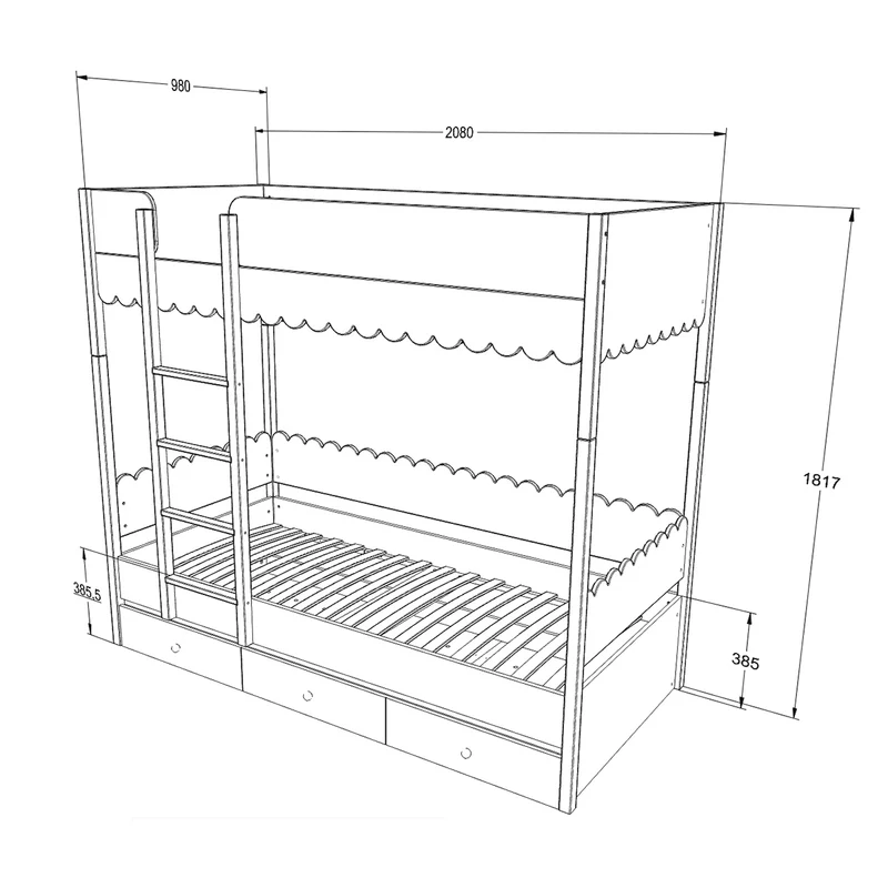 Lit superposé 90x200 sommiers et tiroir inclus Wood Luck Babushka Olive