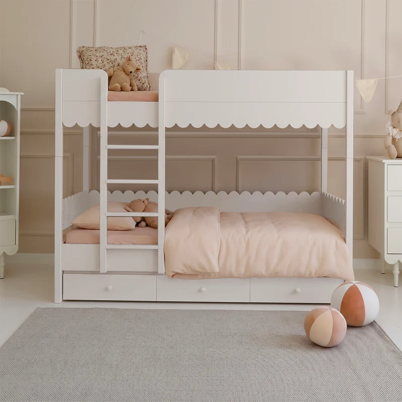 Lit superposé 90x200 sommiers et tiroir inclus Wood Luck Babushka Blanc