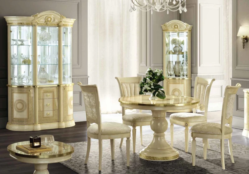 Salle à manger ronde baroque ivoire et or versace – IMPERIA