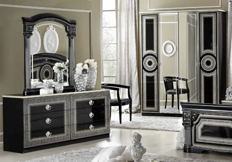 Chambre complète baroque noir argenté versace – IMPERIA