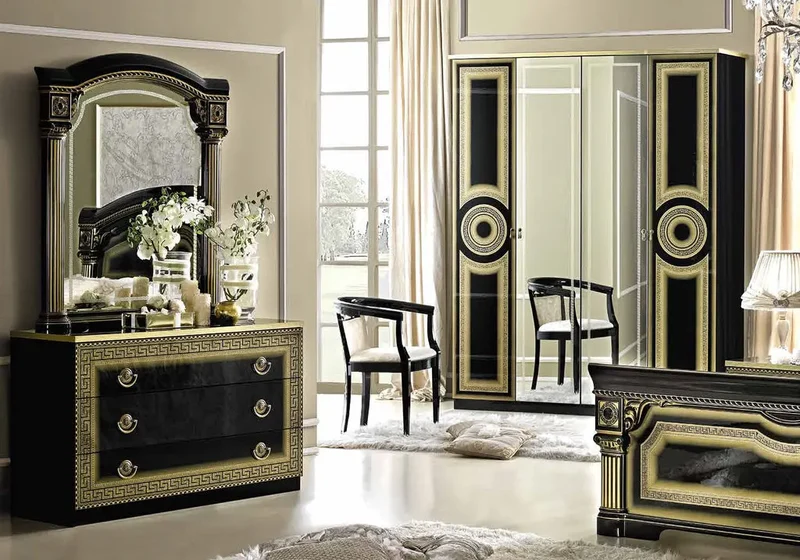 Chambre complète baroque versace noir or – IMPERIA