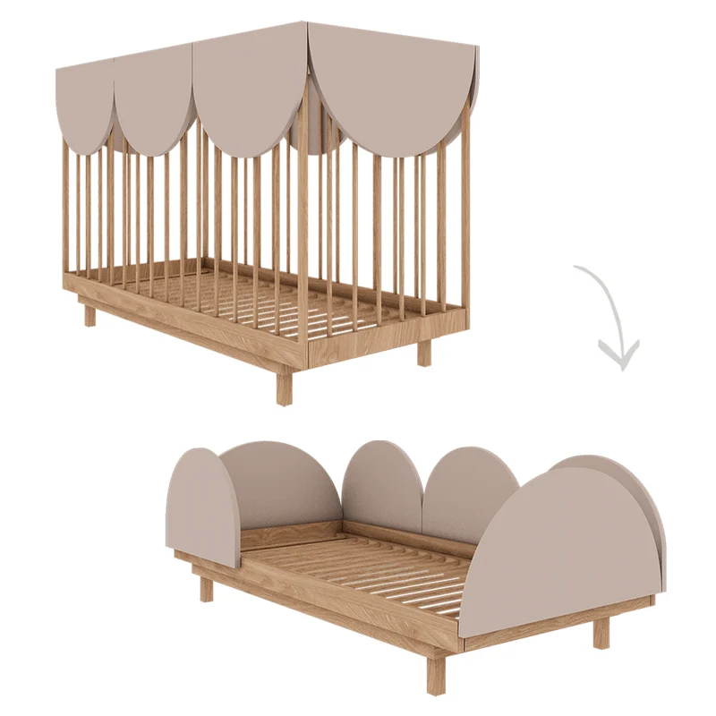 Lit évolutif 70x140 et commode 3 tiroirs Wood Luck Bloom Cachemire et Bois