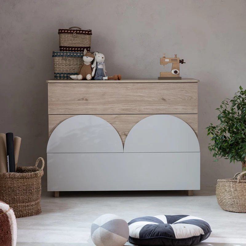 Lit évolutif 70x140 et commode 3 tiroirs Wood Luck Bloom Cachemire et Bois