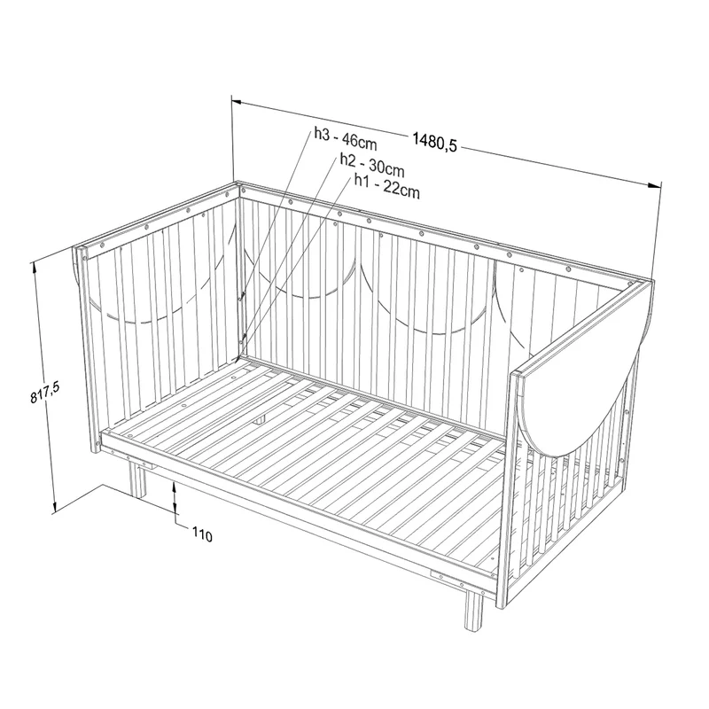 Lit évolutif 70x140 et commode 3 tiroirs Wood Luck Bloom Cachemire et Bois