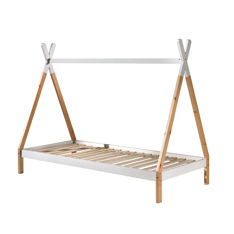 Lit tipi 90x200 sommier inclus Vipack - Bois et blanc