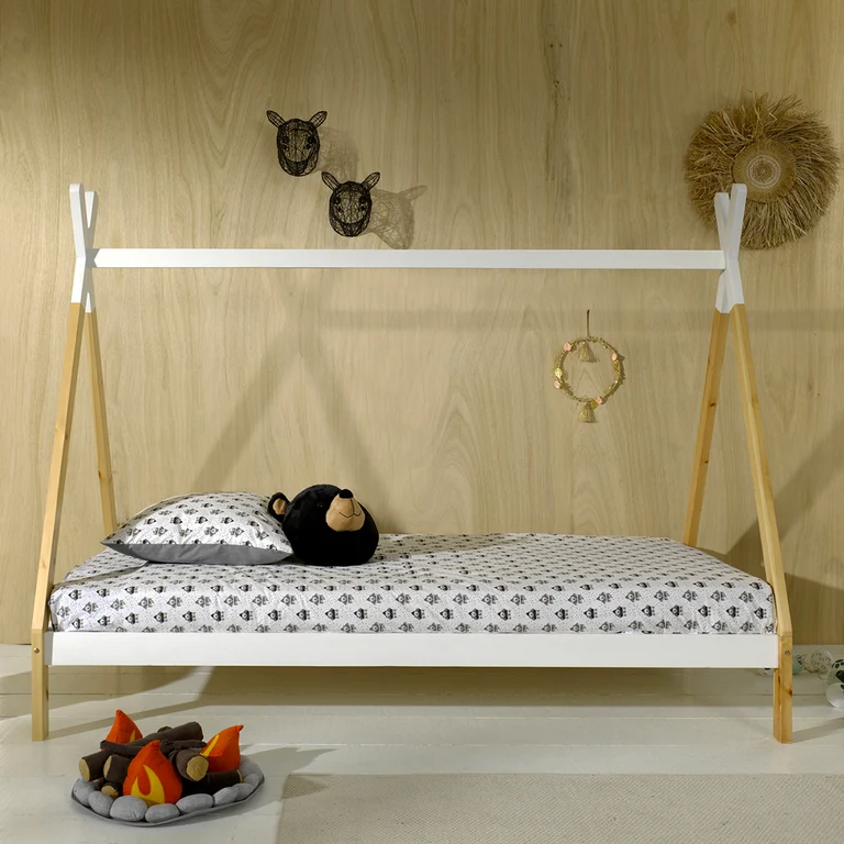 Lit tipi 90x200 sommier inclus Vipack - Bois et blanc