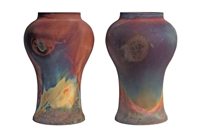 Casa Padrino Luxus Vase Kupferfarben Ø 22 x H. 34 cm - Deko Vase aus Steingut mit matter kupferfarbener Oberfläche im Raku-Stil - Luxus Deko Accessoires