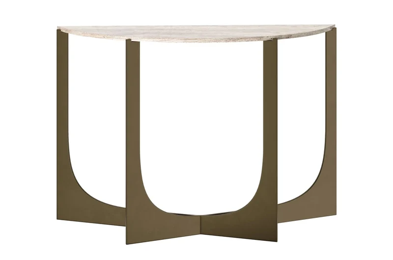 Casa Padrino Luxus Konsole 120 x 40 x H. 76 cm - Konsolentisch mit grauer Travertin Platte und Bronzefarbenem Edelstahlgestell - Luxus Möbel