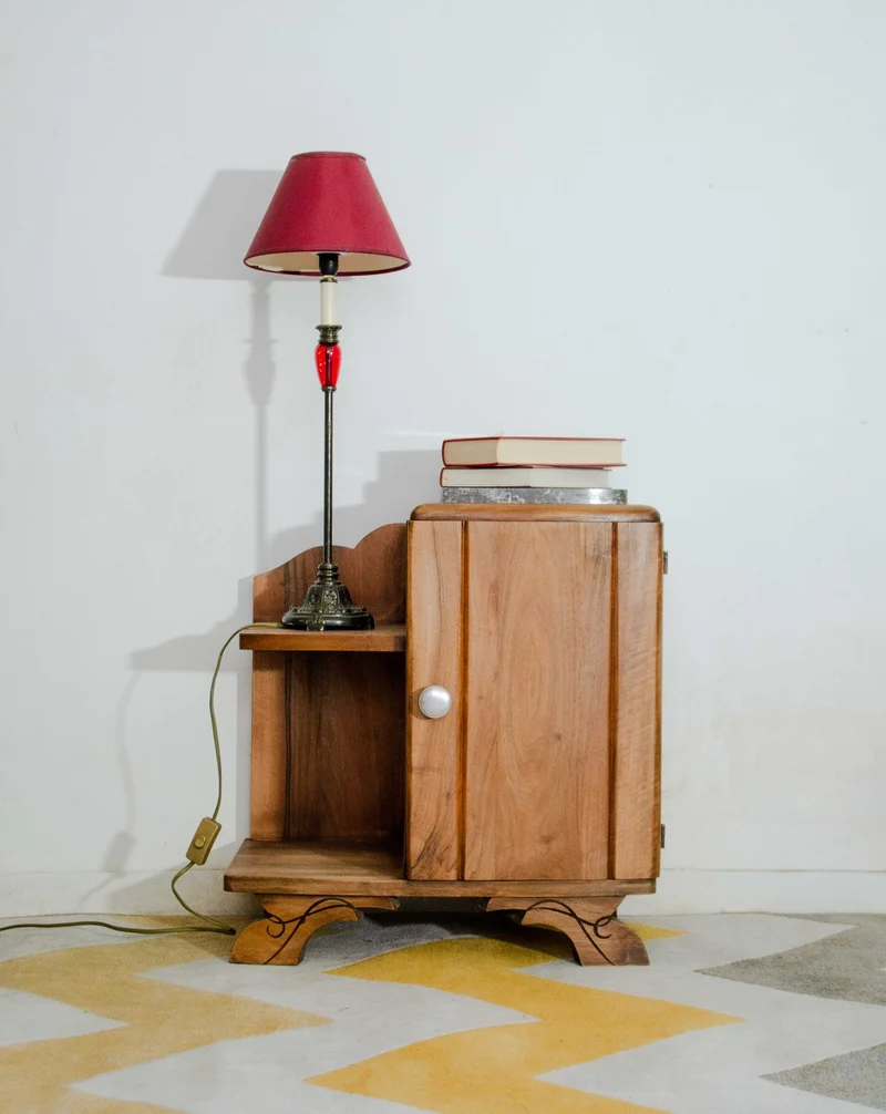 Odile, la table de chevet art déco en bois et marbre N°1534