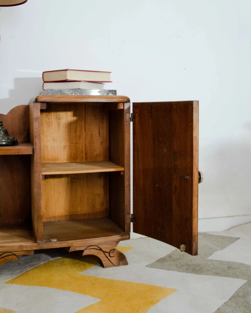 Odile, la table de chevet art déco en bois et marbre N°1534