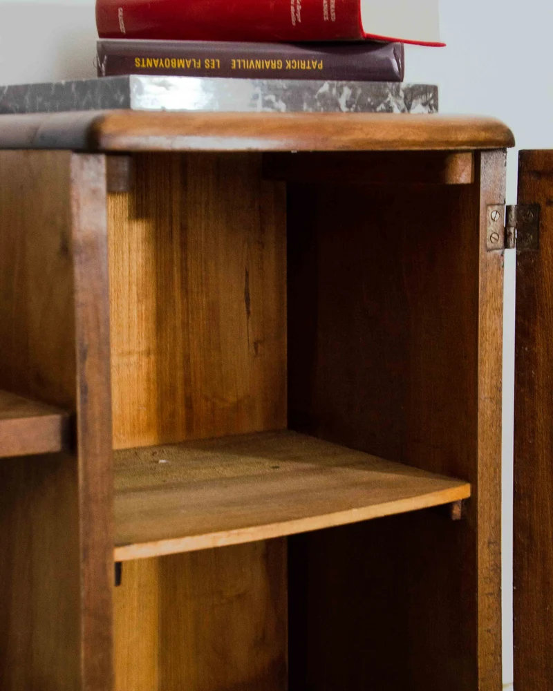 Odile, la table de chevet art déco en bois et marbre N°1534