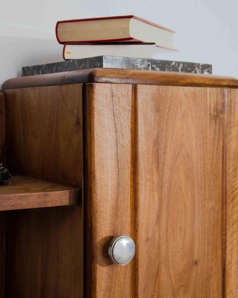 Odile, la table de chevet art déco en bois et marbre N°1534