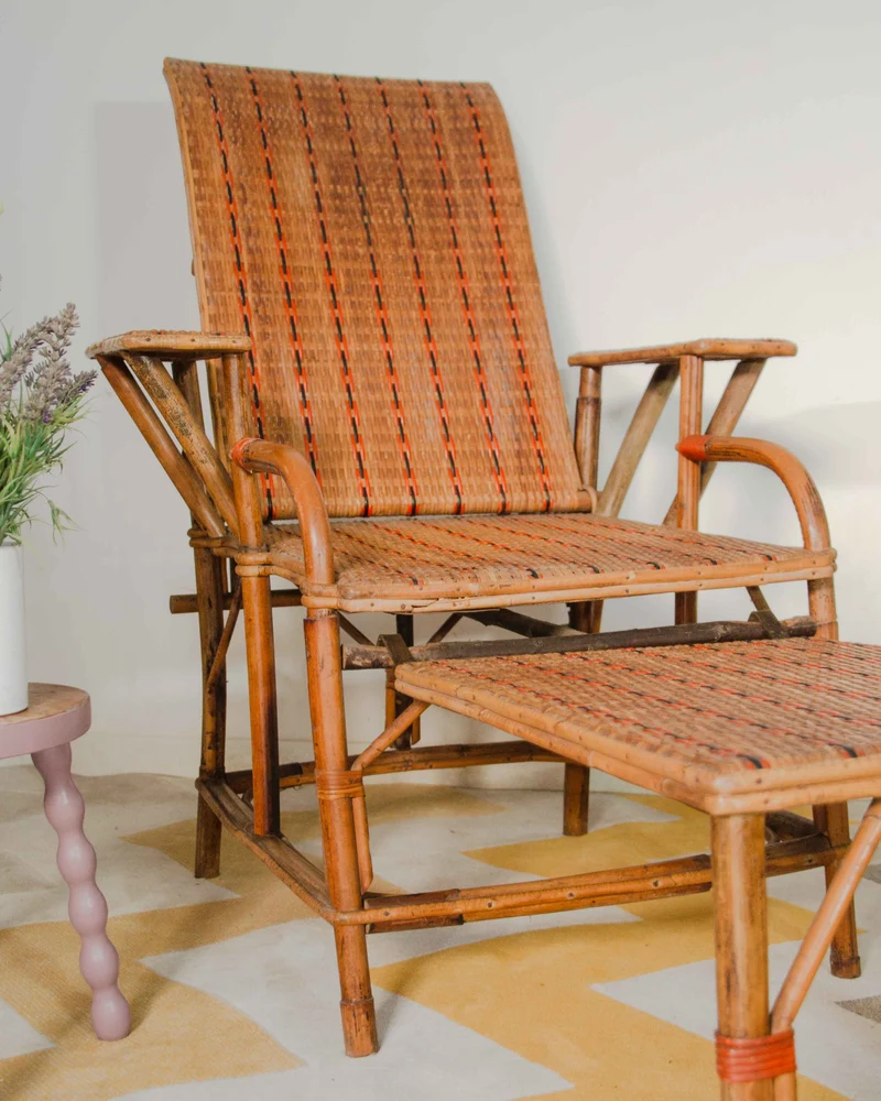 Claudine, la chaise longue en rotin et bambou N°19