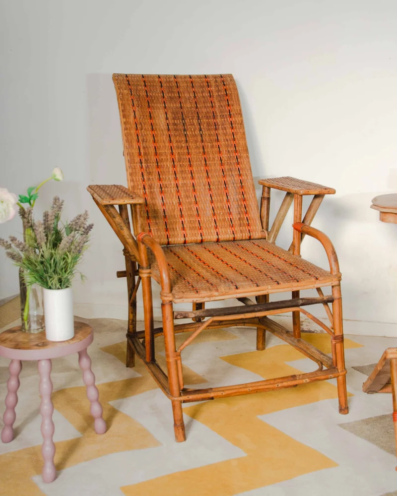 Claudine, la chaise longue en rotin et bambou N°19