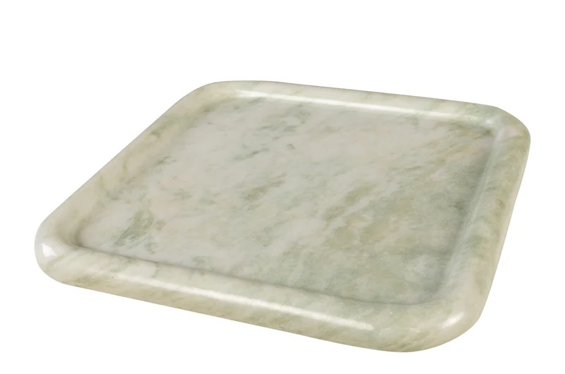 Casa Padrino Luxus Marmor Tablett Grün 40 x 40 x H. 3,5 cm - Quadratisches Tablett mit flach erhöhtem Rand aus hochwertigem Indian Green Onyx - Luxus Deko Accessoires