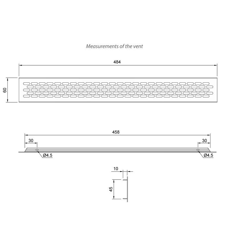 Grilles d'aération en Aluminium 484x60mm - Blanc