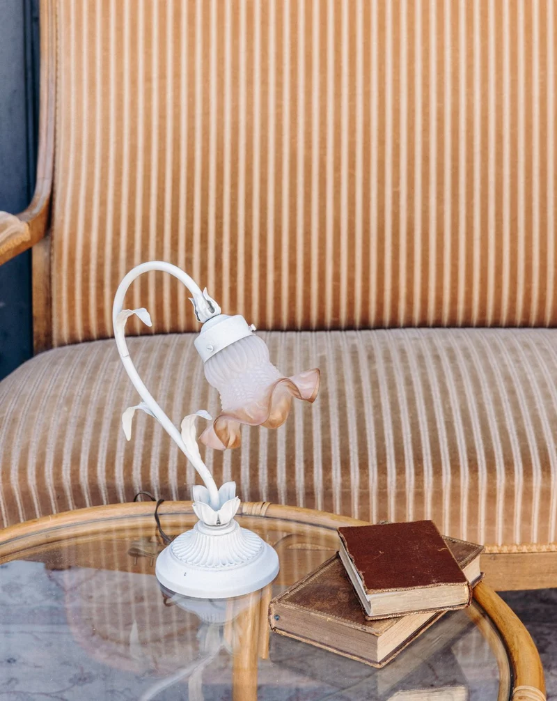 Suzanne, la lampe en fer forgé et verre fumé N°619