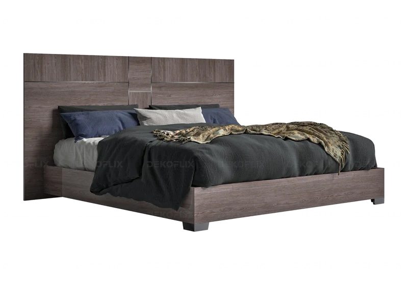 Lit adulte laqué orme et bande noire design - Viola