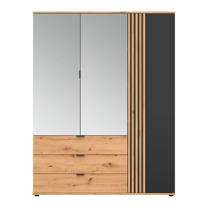 Armoire 3 portes 3 tiroirs Ezra Bois et Noir