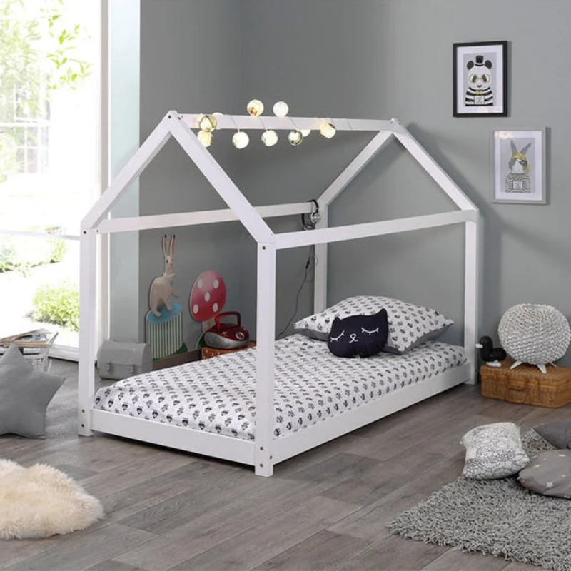 Lit Cabane 90x200 Sommier inclus Vipack - Blanc