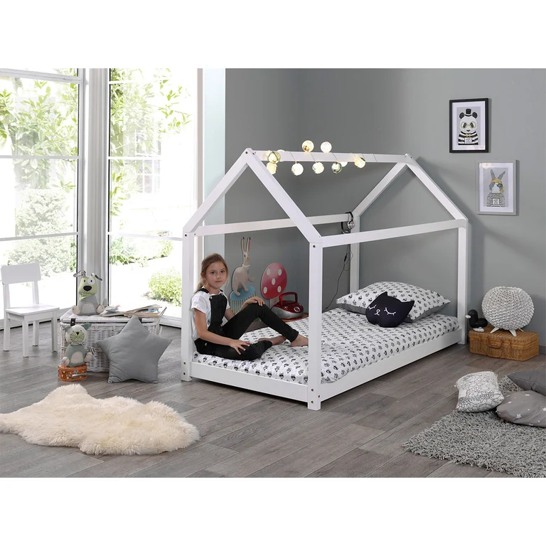 Lit Cabane 90x200 Sommier inclus Vipack - Blanc