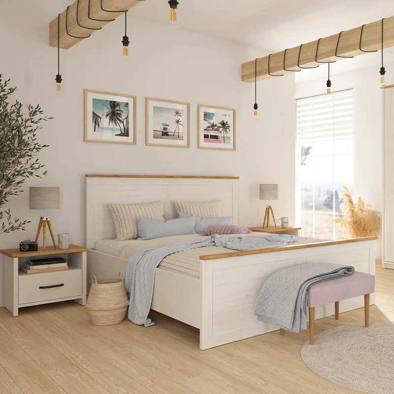 Lit coffre 160x200 sommier inclus Aksel Blanc