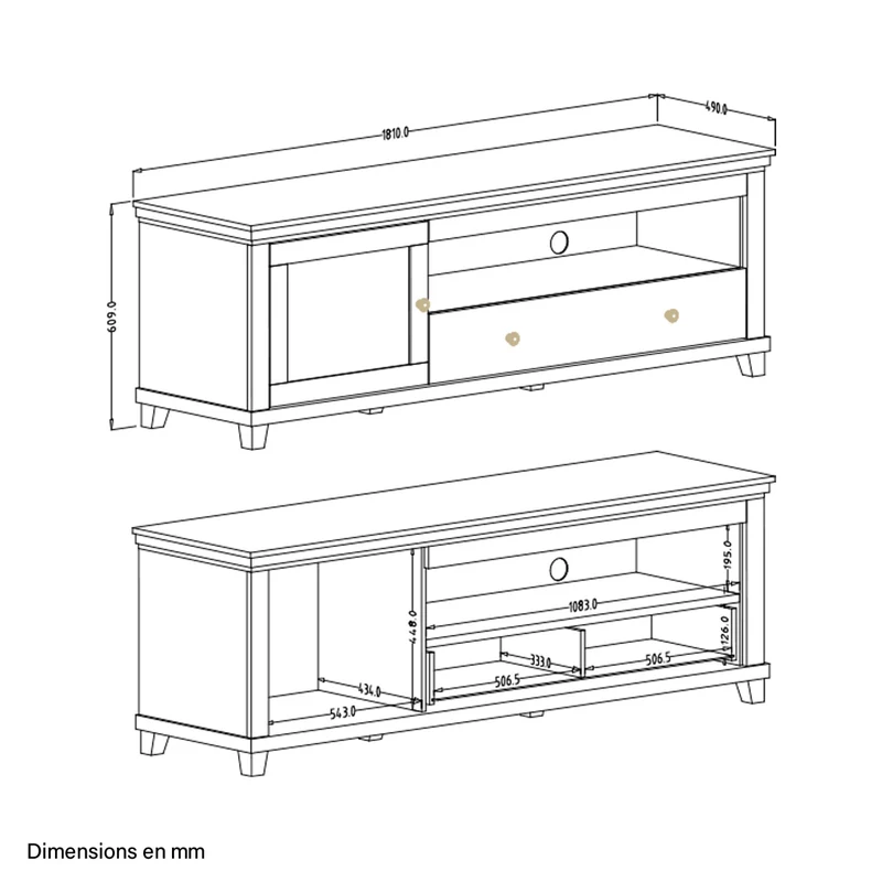 Meuble TV 1 porte 1 tiroir 181 cm Martin Beige et Bois