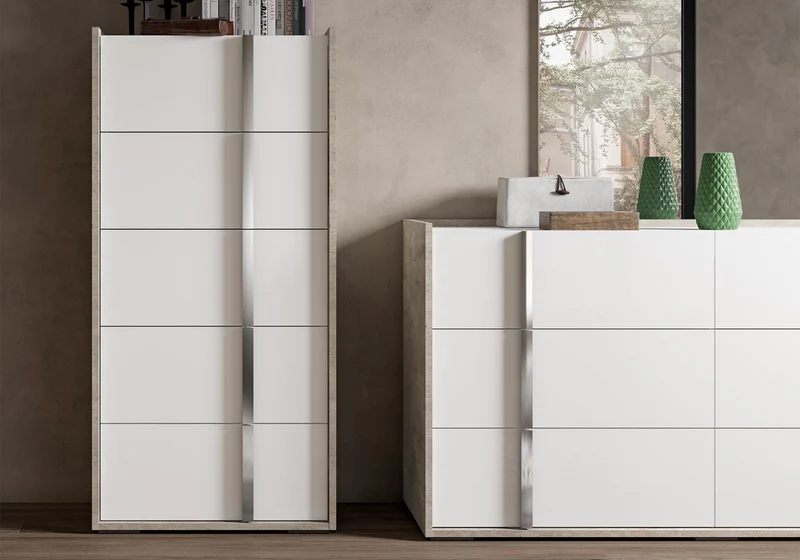 Chiffonnier 5 tiroirs blanc béton – Treviso