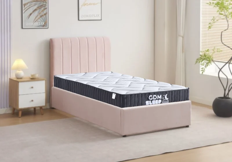 Lit coffre 90x190 velours rose avec sommier - Onora