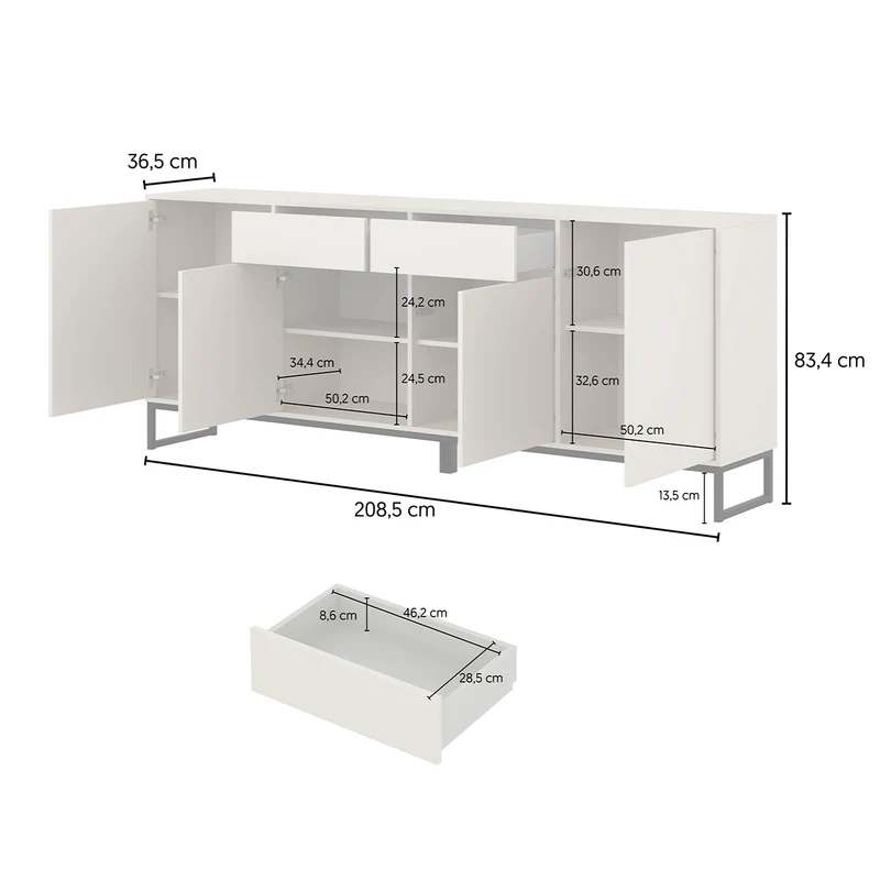 Buffet 4 portes 2 tiroirs Loa Cachemire