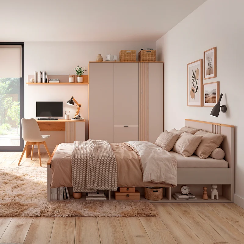 Lit 120x200 sommier inclus Ezra Cachemire et Bois