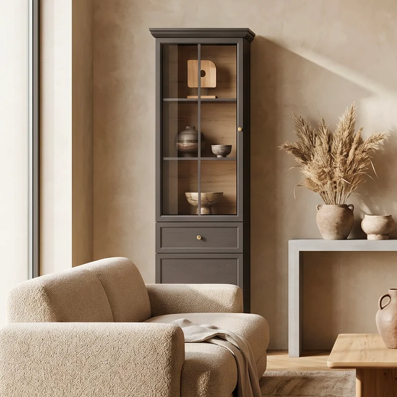 Vitrine 2 portes 1 tiroir Toja Bois anthracite