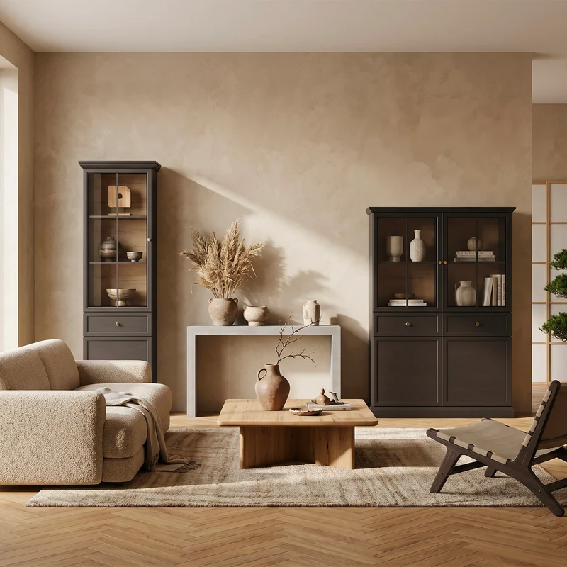 Vitrine 2 portes 1 tiroir Toja Bois anthracite