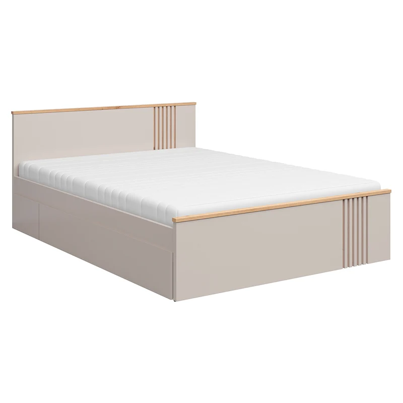 Lit 160x200 sommier et tiroirs inclus Ezra Cachemire et Bois