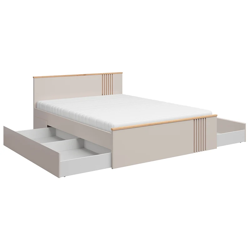 Lit 160x200 sommier et tiroirs inclus Ezra Cachemire et Bois